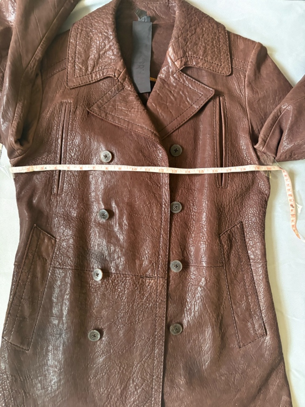 OFF-PR STYLE MEN'S BROWN LEATHER DOUBLE-BREASTED COAT SIZE 48 - Picture 14 of 16